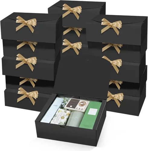 Vista 10 de PEKGRIL 15 cajas de regalo con tapas, cajas de regalo rosas de 10 x 8 x 4 pulgadas, caja de propuesta de dama de honor con cinta, cajas de papel