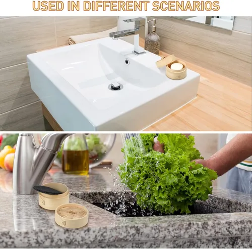 Vista 7 de Chengu Soporte de barra de jabón de bambú natural con tapa, para drenaje, red de espuma, contenedor de champú, bandeja de madera, funda de bambú