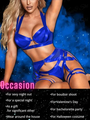 Vista 6 de Kaei&Shi Arnés de tiras, todo ajustable, espalda cruzada con aros, juego de liga de 4 piezas