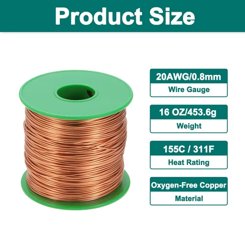 Vista 2 de MECCANIXITY Cable magnético de 20 AWG, cables de cobre esmaltado calibre 20, bobina magnética de 16 onzas para motor transformador eléctrico, grado