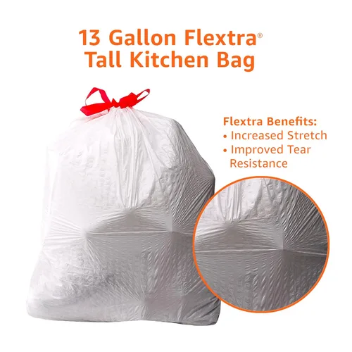 Vista 5 de Yaxa Basics Flextra Strength - Bolsas de basura altas con cordón para cocina, aroma fresco, resistentes a desgarros, 13 galones, 50