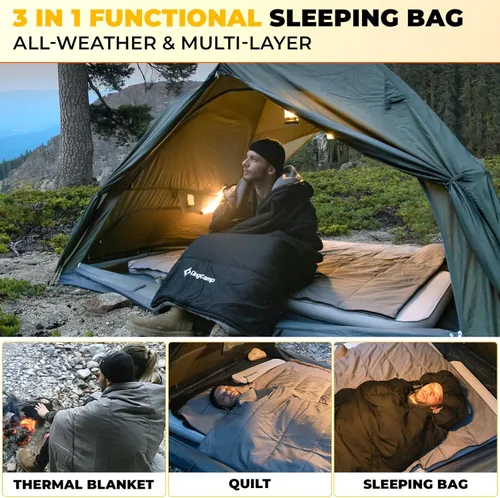 Vista 8 de KingCamp 3-in-1 Sleeping Bag for Adults Cold & Warm Weather, XL Size for Big & Tall Individuals, Waterproof, Flannel Lining, Extra Length-Ideal for