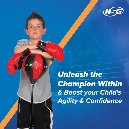 Vista 6 de NSG Juego de saco de boxeo para niños y guantes de boxeo, bolsa de velocidad ajustable independiente con soporte de resorte, guantes de boxeo junior