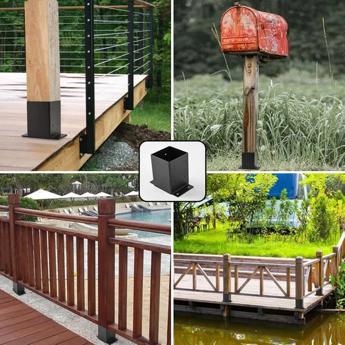 Vista 6 de Base para poste 4x4, soportes de poste (Tamaño interno 3.6"x3.6")，anclaje de poste de valla de acero grueso recubierto de polvo negro para poste