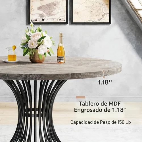 Vista 6 de Tribesigns Mesa de comedor redonda para 4-6 personas, mesa de cocina circular de 47 pulgadas estilo granja, mesa de comedor industrial con base