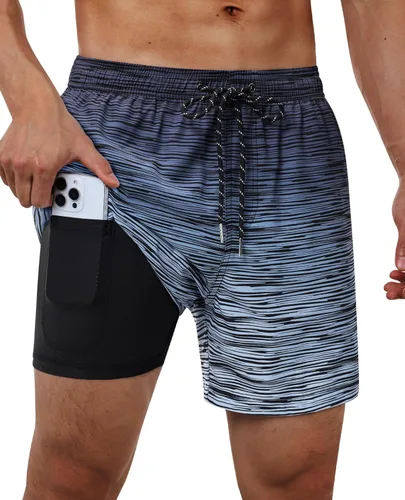 Vista 45 de Gleeease Traje de baño para hombre de 5 pulgadas con forro de compresión, bolsillos, cordón, secado rápido, elástico, divertido, playa, natación