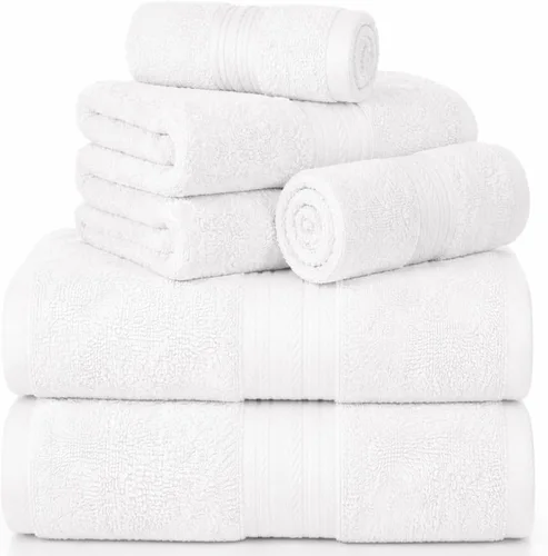 Vista 22 de Ample Decor Toallas de baño 100% algodón, 30 x 54 pulgadas, 600 GSM, toallas de baño suaves de secado rápido, 4 piezas, color beige