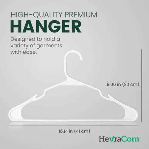 Vista 9 de HevraCom Paquete de 50 perchas de plástico color blanco, resistentes y duraderas, antideslizantes, perchas para armario, ahorro de espacio