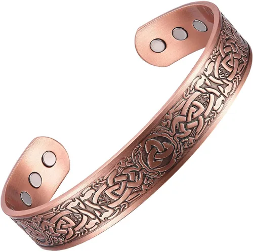 Pulsera magnética de cobre para hombre, 99.9% de cobre puro, con 6 imanes de 3500 Gauss, pulsera magnética de cobre para hombres, pulseras de cobre,