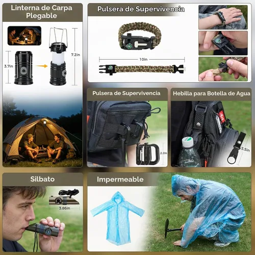 Vista 4 de Survival Kit, 246Pcs Emergency Survival Gear with First Aid Kit, Tactical Bag, Camping Axe, Folding Shovel & Solo Camping Pot, Bug Out Bag for