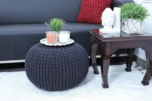 Vista 11 de FRELISH DECOR - Puf redondo otomano tejido a mano, 100% algodón, puf de punto, silla de suelo para sala de estar, reposapiés de dormitorio para sofá