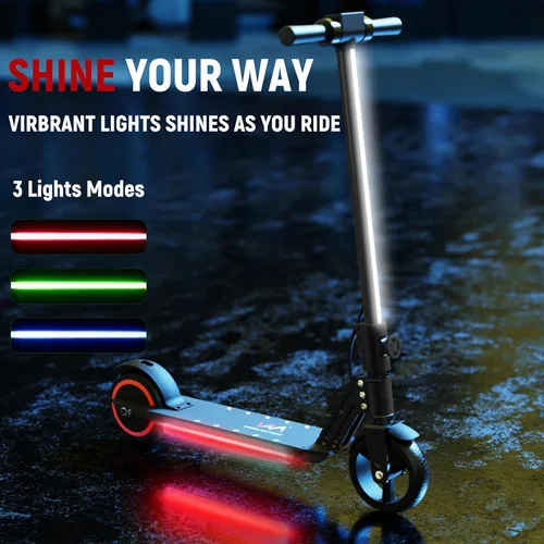 Vista 3 de Classic Foldable Electric Scooter for Kids, Bright Front Lights, Shining Pedal Lights, LED Display, Dual Brakes 150W Motor Kids Electric Scooter