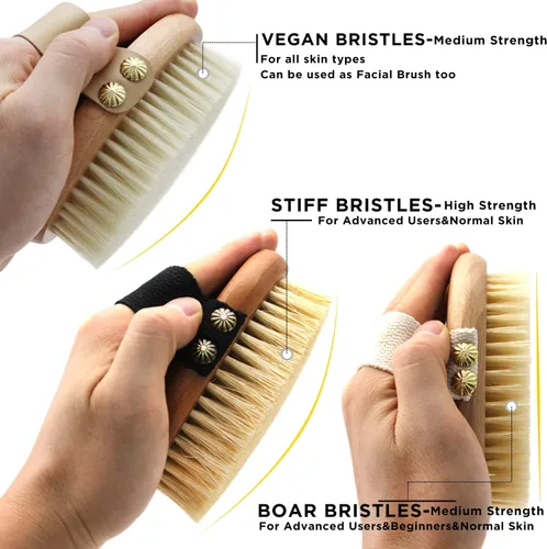 Vista 5 de ICANdOIT Cepillo corporal de cepillado en seco, cerdas de sisal, cepillo de masaje exfoliante para celulitis y linfático, mejora la circulación
