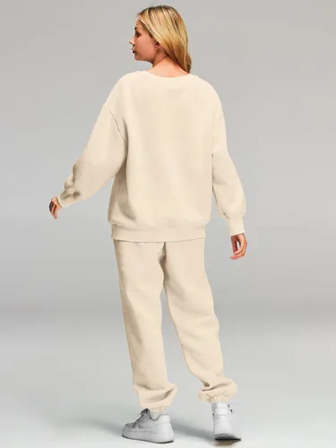 Vista 3 de AUTOMET Conjunto de 2 piezas para mujer, sudadera de gran tamaño, pantalones deportivos holgados con bolsillos