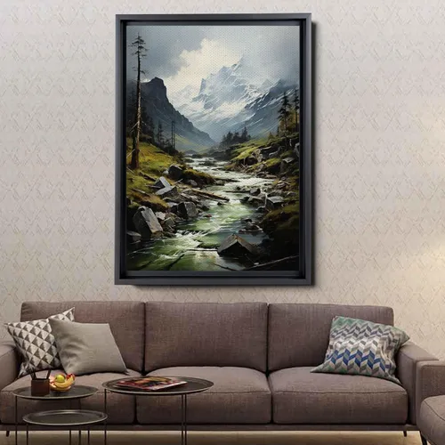 Vista 4 de DustinWay Framed Canvas Print Wall Art Set of 3 Emerald Green Mountain Forest Lake Landscape Minimalist Modern Art Nature Wall Decor