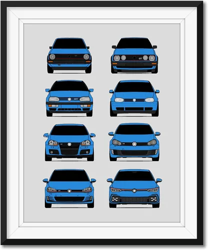 Vista 12 de Custom Car Posters Póster hecho a mano compatible con Volkswagen Golf GTI Generations e impresión de VW GTI (modelos de coche: MK1 a MK8), 1. Multi