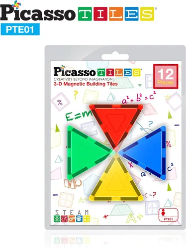 Vista 7 de PicassoTiles Juego de azulejos magnéticos de triángulo equilátero con imán, bloques de construcción educativos STEM para niños pequeños y niñas de 3