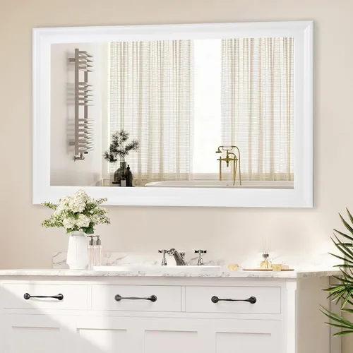 Vista 16 de CULER Espejo de pared de madera blanca para baño, espejos colgantes rectangulares de 20 x 16 pulgadas con marco de madera para sala de estar
