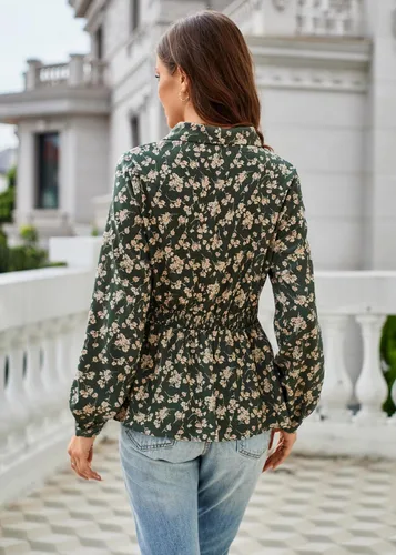 Vista 5 de GRACE KARIN Blusa de trabajo con cuello en V y manga larga tipo farol para mujer