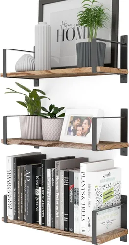 Wallniture Toledo - Estantes flotantes para decoración de sala de estar, juego de 3 estanterías flotantes, estantes de pared de madera rústica con