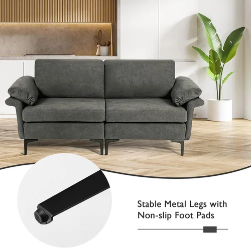 Vista 24 de Giantex Sofá modular de 3 asientos, 100.5 pulgadas de largo convertible con puerto USB y tomacorriente, cojín para reposabrazos, sofá modular