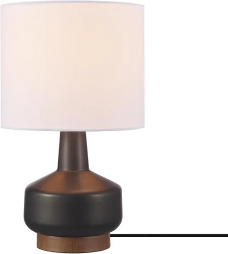 Vista 10 de Lámpara de mesa GLOBE Electric de 15 pulgadas, base de vidrio, negro mate, pantalla de lino blanco, interruptor giratorio en el zócalo, 61000141