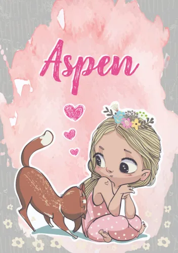 Aspen Notebook A5 Personalized name Aspen Birthday gift for women, girl, mom, sister, daughter ... Cute little girl with cat 120 lined pages