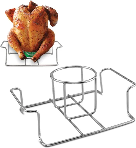 Soporte de pollo para latas de cerveza para parrilla y ahumador, soporte de pollo de cerveza de acero inoxidable de alta calidad con asa
