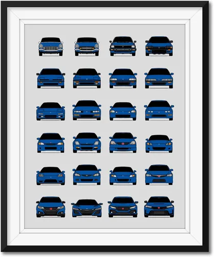 Vista 13 de Custom Car Posters Póster hecho a mano compatible con Honda Evolution Print Wall Art Décor Best Honda Generations - Azul brillante, impresión