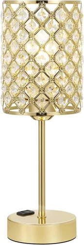 Vista 9 de Hong-in Lámparas doradas para mesitas de noche, lámpara de mesa de cristal con puertos de carga USB-C+A y CA, lámpara táctil regulable de 3 vías