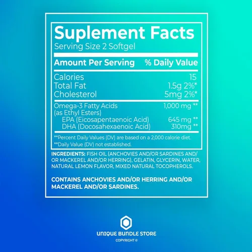 Vista 4 de Omega 3 Mini 1000 mg de aceite de pescado – 120 cápsulas blandas, aceite de pescado con sabor a limón Omega 3 suplementos con EPA DHA, suplemento