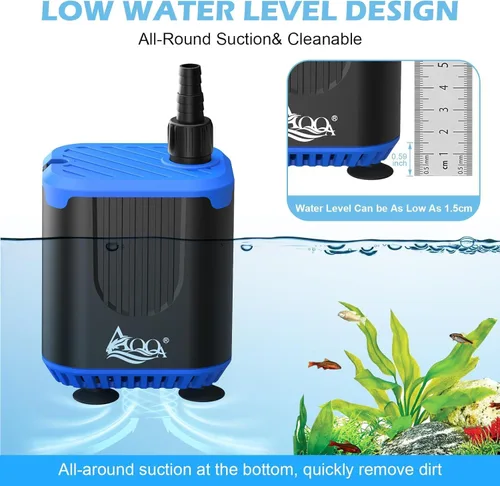 Vista 5 de AQQA Bomba de agua de acuario de CC con controlador, 4 caudales ajustables, modo de alimentación, bomba sumergible IP68 silenciosa para tanque