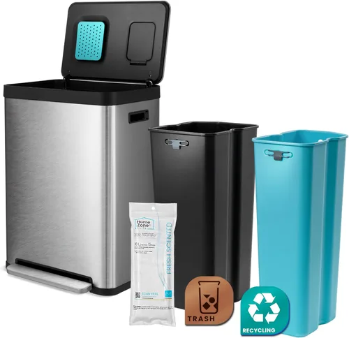 Vista 12 de Home Zone Living CleanAura - Bote de basura de cocina de 16 galones con compartimentos dobles para reciclaje, control de olores, acero inoxidable