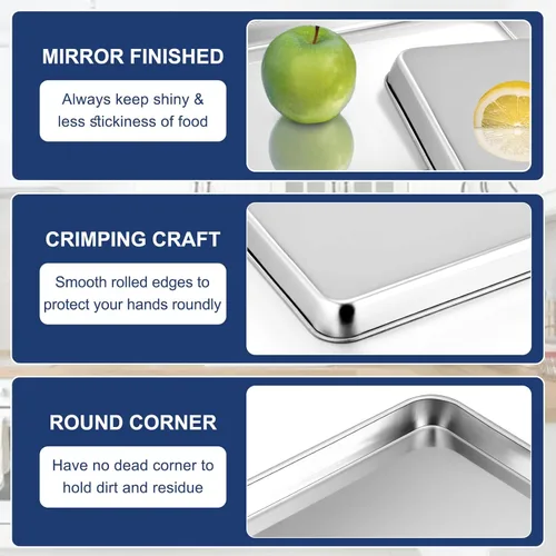 Vista 3 de P&P CHEF Bandeja para Hornear Galletas de 9 Pulgadas, Bandeja de Horno de Acero Inoxidable para Cocina, Utensilios de Horno para Múltiples Usos