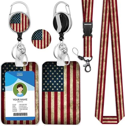 Vista 171 de Portatarjetas blanco con cordón para tarjetas de identificación, carrete retráctil negro con clip de mosquetón, tarjetero de identificación