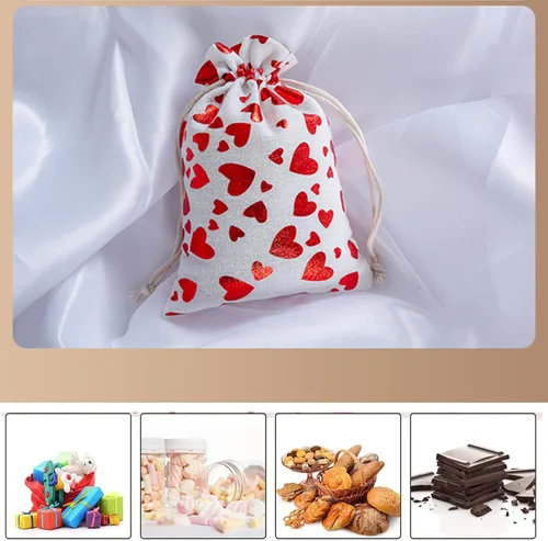 Vista 7 de eyigylyo Bolsa de arpillera de corazón para el día de San Valentín con cordón, 12 bolsas de dulces de San Valentín, bolsas de joyería para el día