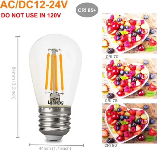 Vista 2 de Bombilla LED de 12 voltios, 4 W, filamento Edison vintage ac/dc12 V 24 V de bajo voltaje (3000 K blanco cálido) Base E26 para paisaje, RV, cámper