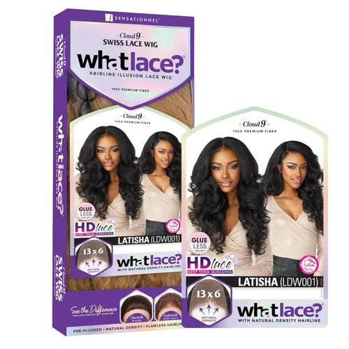 Vista 8 de Sensationnel What Lace Pelucas 13X6 - Latisha Encaje Frontal Atado a Mano Sin Pegamento Sintético con Densidad Natural Línea de Cabello Predepilada