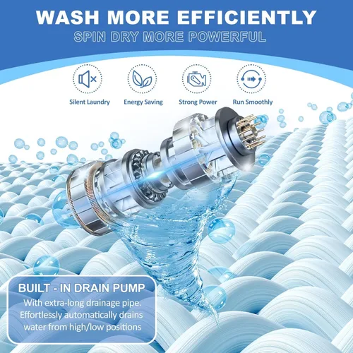 Vista 4 de Erivess Lavadora compacta de 1.9 pies cúbicos, lavadora portátil de 15 libras con 8 programas de lavado, lavadora de lavandería compacta