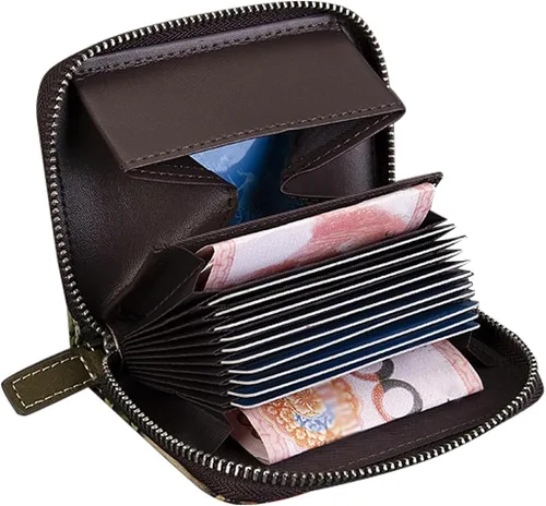 Vista 3 de LETEULO Cartera de cuero con cremallera para mujer, organizador de tarjetas, bolso pequeño con 12 ranuras para tarjetas