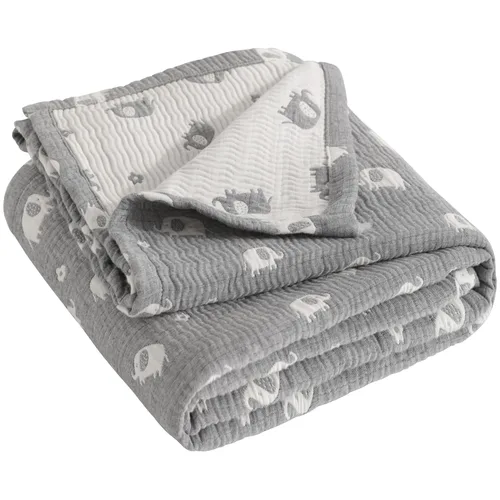 Vista 19 de NTBAY Manta de muselina de algodón de 3 capas de gran tamaño, 45 x 60 pulgadas, manta reversible de jacquard para guardería, súper suave y térmica