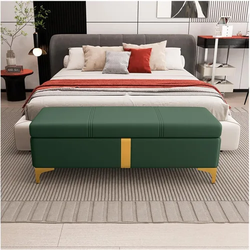 Vista 2 de LSLYTQ Bedroom Bench for End of Bed Bedroom Storage Bench End of Bed Leather Sofa Bench Window Sitting Fireplace Toy Storage... Upholstered Blu