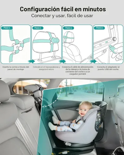 Vista 9 de OTTOCAST Cabin Care - Cámara de coche para bebé con adaptador inalámbrico CarPlay, monitor de bebé HD 1080P con visión nocturna IR, gran angular