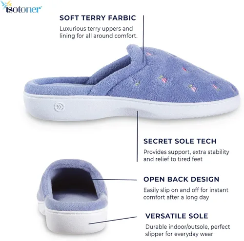 Vista 2 de isotoner Pantuflas de rizo para mujer con espuma viscoelástica para mayor comodidad en interiores y exteriores