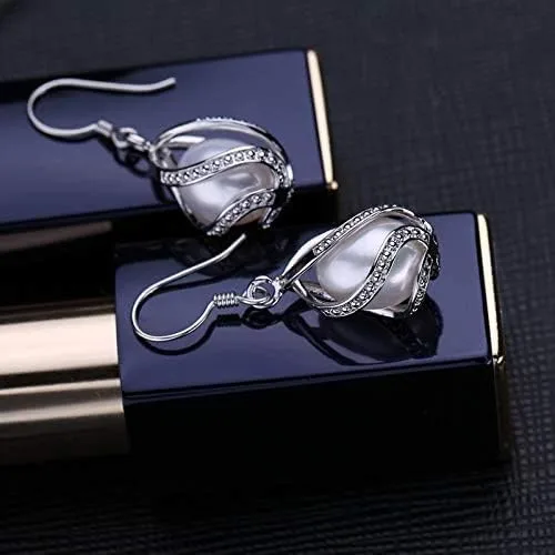 Vista 3 de Conjuntos de joyas de perlas de agua dulce 100 % naturales para mujer, a la moda, pendientes de plata de ley 925 y colgante de joyería de boda