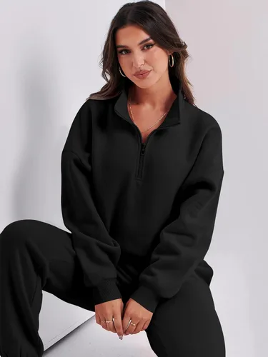 Vista 6 de Prinbara Conjunto de sudadera de manga larga con media cremallera para mujer, pantalones deportivos, conjunto de 2 piezas con bolsillos