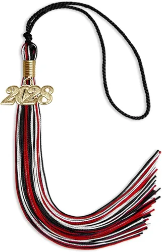 Vista 150 de Endea Graduation Borla mixta de triple color con gota de fecha dorada (negro/dorado/blanco, 2021)