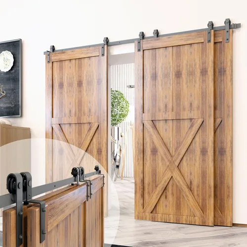 Homacer juego de accesorios para puerta corrediza de granero, para puertas dobles/dos puertas, riel de 4 pies, diseño corredizo clásico, para