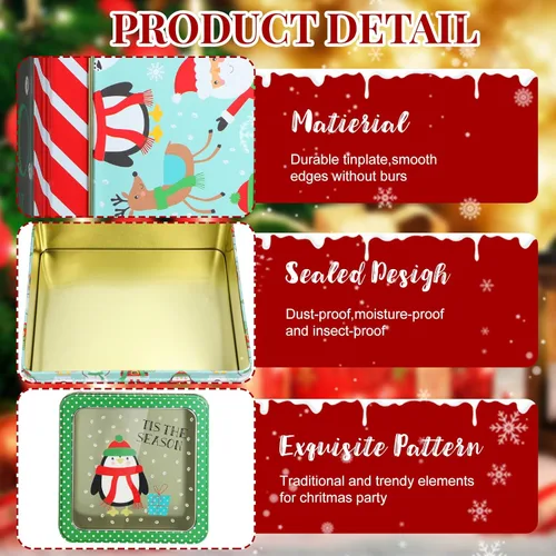 Vista 3 de 6 latas de galletas de Navidad con tapas para regalar, latas de metal para galletas, recipientes de lata grandes, medianos y pequeños, recipientes