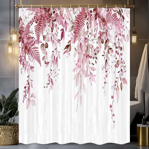 Vista 8 de Blue Eucalyptus Shower Curtain, Watercolor Leaf Eucalyptus Shower Curtain Sets Waterproof Plant Shower Curtains Leaves Cloth Bathroom Curtains 47X64